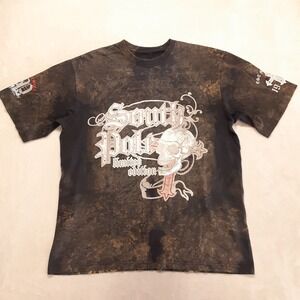 Vintage Southpole Mens Graphic Tee 2XL Black Cross Skull Lava Wash Crew SS 1991